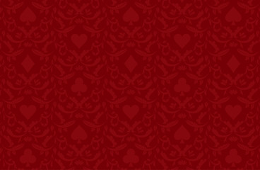 Naklejka premium Luxury red poker background with card symbols