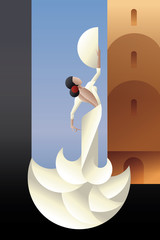 Spain Flamenco dancer on city landscape - obrazy, fototapety, plakaty