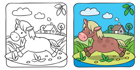 Little horse or pony coloring book.