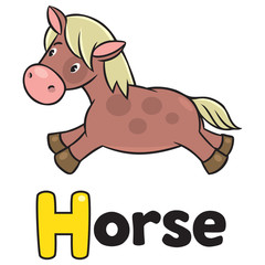Children vector illustration of little horse or pony. Alphabet H