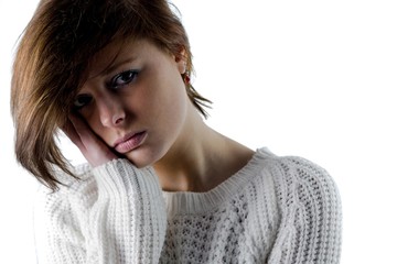 Pretty brunette feeling sad