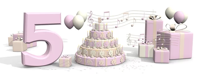 Fotobehang Muziek cadeaus - feestje voor meisje van vijf © emieldelange