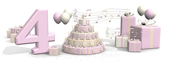 Fotobehang Muziek taart en pakjes voor meisje van vier © emieldelange