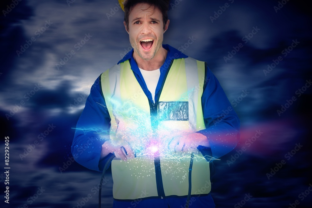 Poster composite image of electrician getting a shock