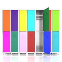 colorful empty lockers isolate on white background