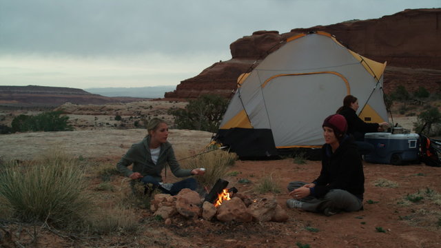three women camping