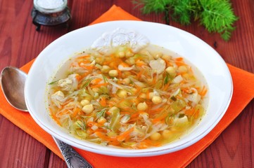 diet chicken soup, cabbage, carrots and chickpeas