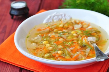 diet chicken soup, cabbage, carrots and chickpeas