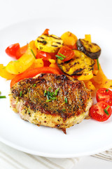 Roasted meat steak with veggies