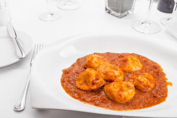 Ravioli in sauce in restaurant