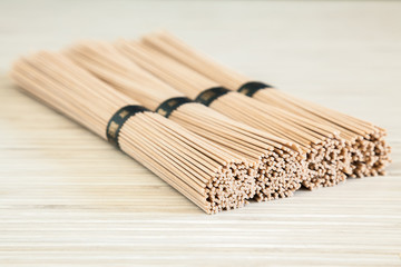 close-up buckwheat soba noodles