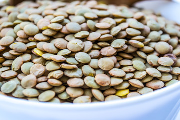 raw lentilbob in bowl, close up