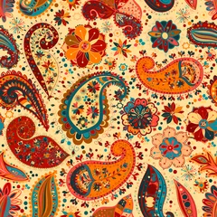 Acrylic prints Orange Vintage floral motif ethnic seamless background.