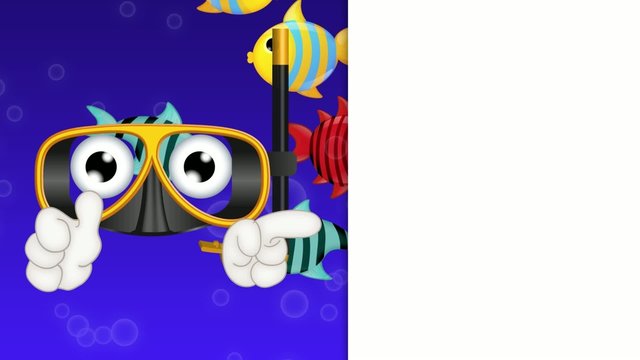 Funny diving mask cartoon advertising space placeholder