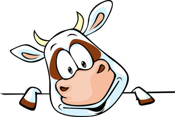 funny cow cartoon peeking out