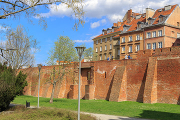 Warsaw- old town, tenement houses & medieval walls © stepmar