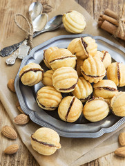 Walnuts Shape Cookies with Chocolate Filling