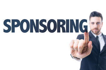 Business man pointing the text: Sponsoring