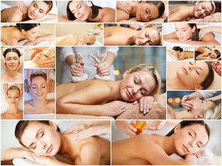 women having facial or body massage in spa salon