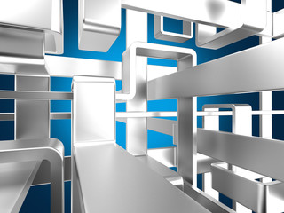 dreidimensionales Labyrinth aus Metallbahnen
