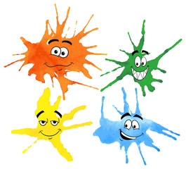 gezeichnete Gesichter auf Aquarell Flecken