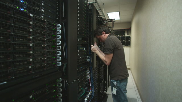 man in a server room