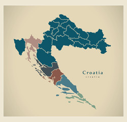 Naklejka premium Modern Map - Croatia with counties HR