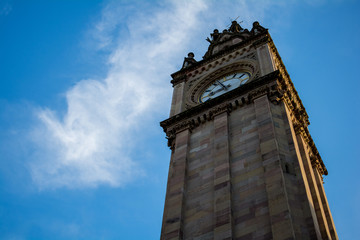 Fototapeta na wymiar Albert Memorial Clock tower in Belfast in Northern Ireland with