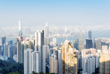 View of skyscrapers in Hong Kong city from the Victoria Peak