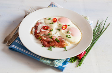 Ham and eggs with chive