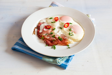 Ham and eggs still life
