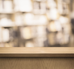 wood counter or reception desk in book shop or library