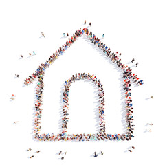 People in the shape of a house.