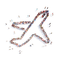 people in the form of an airplane.