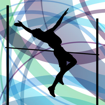 Man high jumping abstract vector background concept, track and f