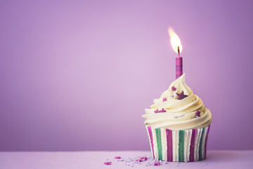 Purple birthday cupcake