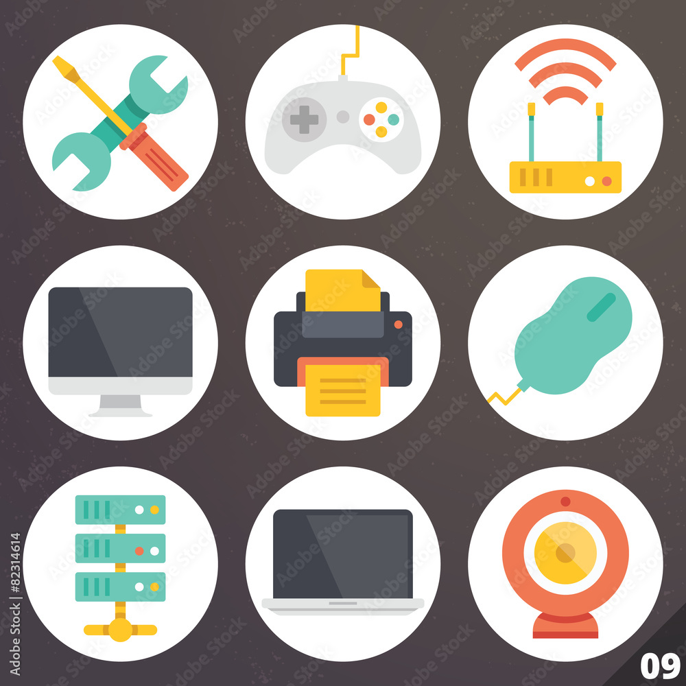 Poster colorful vector icons for web and mobile applications. set 9