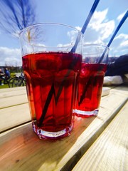 enjoying a cocktail outside