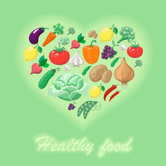 Healthy food concept,  heart shape. vector illustration