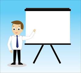 Vector of businessman pointing presentation on whiteboard
