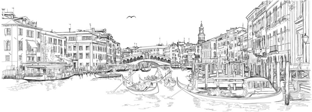 Fototapeta Venice - Grand Canal. View of the Rialto Bridge