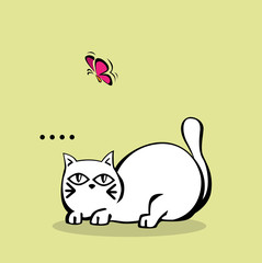 Vector of Cute White Chubby Cat with butterfly
