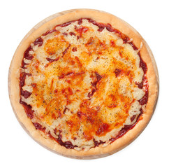 Pizza on white top view