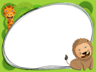 illustration of cute animal with white circle frame, vector