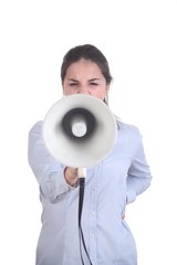 Junge Frau mit Megaphone