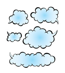 Blue cloud communication bubbles on the grey background