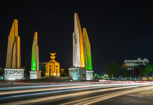 The Democracy Monument at night time in Bangkok,Thailand