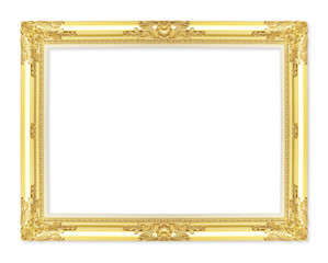 The antique gold frame on the white background