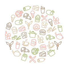 Food Icons Background - Thin Lines Design