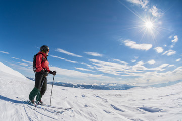 Fototapeta na wymiar ski touring on sunny day